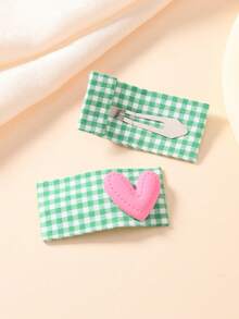2pcs/Set Girls' Colorful Plaid Heart Decor Hair Clips, Sweet Fabric Hair Barrettes, Versatile Cute BB Hair Accessories - 2 Pieces Per Set - View 4