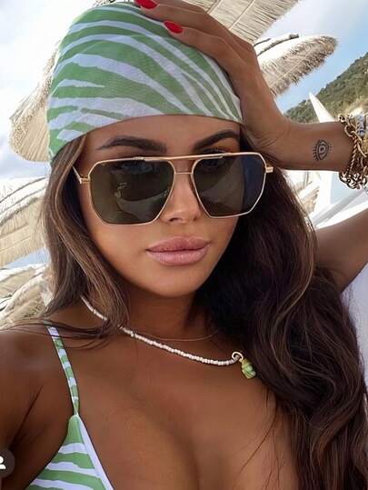 1pc Y2K Futuristic Square Double Bridge Metal Fashion Fashion Glasses, & Versatile