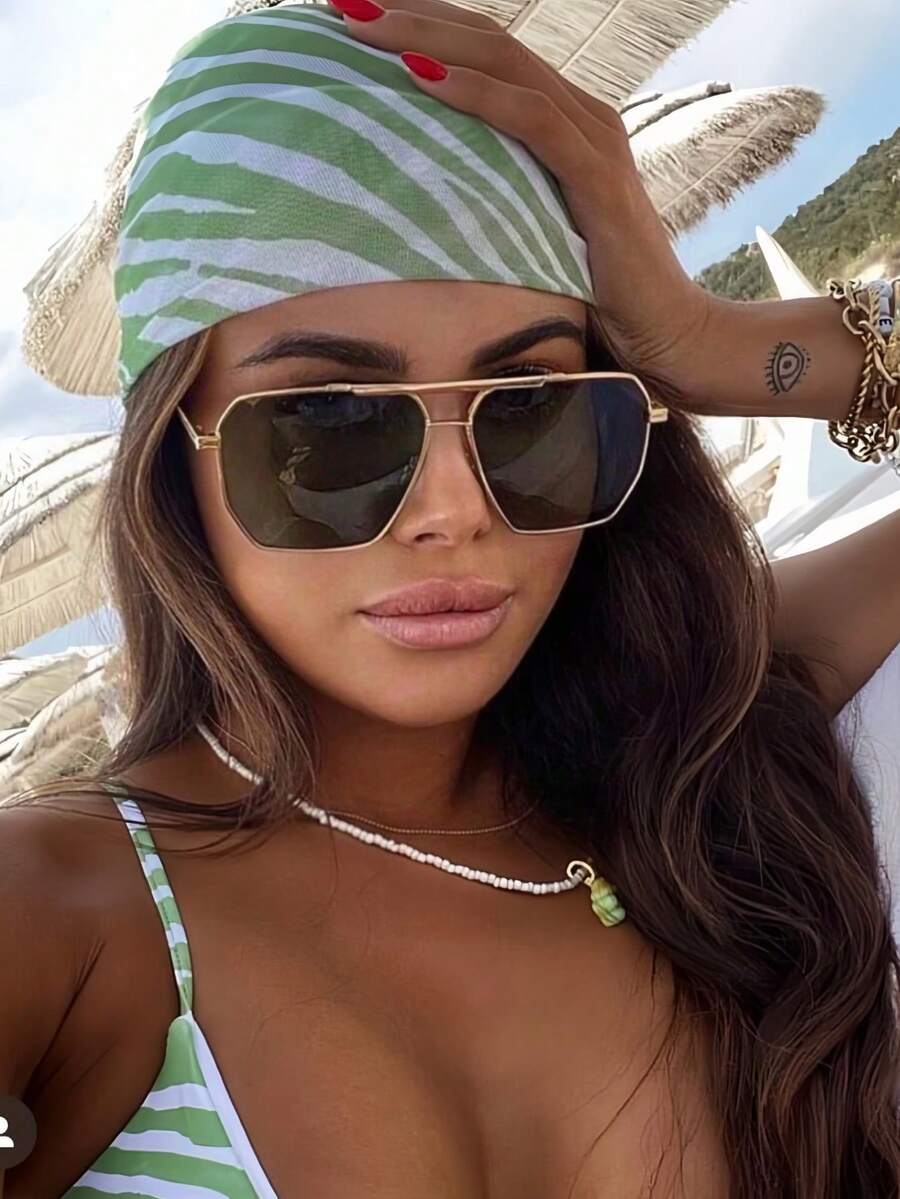 1副Y2K未来主义方形双梁金属时尚眼镜，百搭