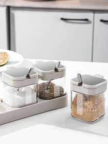 4/3/2件套带底座，三合一玻璃调料罐收纳盒，优质厨房收纳套装，盐罐，调料罐，盐和胡椒粉调味瓶组合