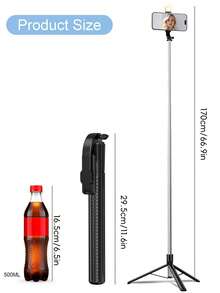 1.7m New Bluetooth Selfie Stick, 10m Wireless Remote Control, 360° Rotatable & Detachable Phone Holder, Reinforced Frame, Stable Tripod Stand, Live Streaming Equipment, Alloy Material, With LED Fill Light, Adjustable & Extendable, Compatible With IPhone 17/16/15/14/13/12, S25/S24/S23/S22/S21/S20 And Cameras, DSLR Camera Fill Light - one-size - View 9