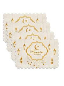Set Of 1/4/6 Pieces, Ramadan Series, Eid Mubarak, 12*18 Inch Arched Patterned Frame With Star And Crescent Symbols, Hanging Multiple Golden Hollow Lanterns, Decorated With Golden Star Patterns, Festive Greeting Pattern Printed Polyester-Linen Placemats, Table Mats, Heat-Resistant Mats, Kitchen Decorative Mats, Western-Style Dining Table Mats, Table Decoration - Multicolor - View 8