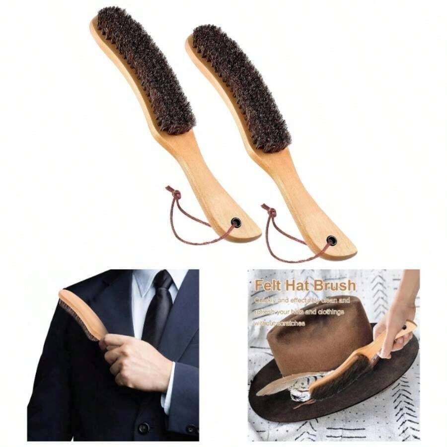 Felt Clothes Hat Brush Lint Remover, Large Black Walnut Wood Handle, Boar Bristle Lint Brush Shoes Suits, Cashmere, Wool, Velvet, Suede And Pet Hair, Easily Removes Lint Dust, Fuzz - 2 - 查看 1