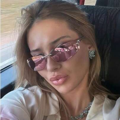 1 par de gafas ovaladas sin marco de moda, estilo Y2K, versátiles, gafas de moda para mujer, adecuadas para uso diario, fotografía callejera, vacaciones, accesorios de playa de verano,