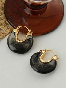 4对复古奢华金边树脂耳环，水墨画风格，琥珀色，白色C形耳环，小众设计，适合送礼，节日佩戴 - 彩色 - 查看 6