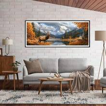 Yomiie Large 5D Diamond Art Kits For Adults, Elk Diamond Painting Art Animals DIY Full Round Drill Kits, Embroidery Rhinestone Diamond Crystal Craft Canvas Home Wall Decor 31.5x11.81 Inch - 麋鹿 - 查看 5