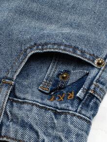 Vintage Washed Light Color Embroidered Adjustable Waist Distressed Denim Shorts For Young Boys - Light Wash - View 5