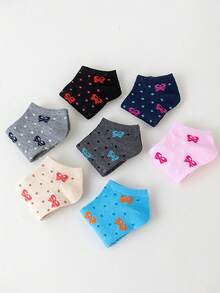 7 pares de calcetines cortos para mujer, con diseño de lazo, transpirables y absorbentes, de estilo versátil para el colegio - Multicolor - Ver 5