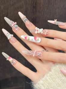 10 miếng dán móng tay thủ công hình nhọn, thích hợp cho tiệc tùng và sử dụng hàng ngày. Thiết kế họa tiết gấu hoạt hình dễ thương, phù hợp cho bé gái và phụ nữ, thích hợp cho các lễ hội, tiệc tùng, lễ hội âm nhạc và sử dụng hàng ngày, món quà tuyệt vời cho Ngày Valentine và Ngày của Mẹ. - Hồng - Xem 3