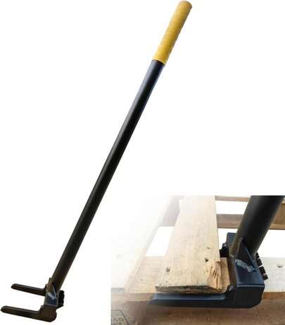 WujinJoy Pallet Buster With Handle 40\U2019\U2019 And Nail Puller, Fully Welded Deck Wrecker Pry Bar, Heavy Duty Pallet Deck Board Removal Tool, Industrial Breaker Bar For Removing Or Tearing Down Woods, Black