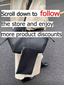 复古大容量女包，新款休闲百搭通勤单肩包，手提包，纯黑色PU材质，荔枝纹理绗缝，配有强力磁扣。 - 黑色 - 查看 2