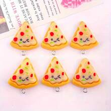 10个可爱树脂2D扁平披萨吊坠，卡通食物饰品，可用于珠宝制作 - 披薩 - 查看 6