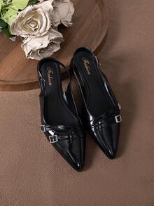 Sandalias de tacón alto de unicolor con hebilla, adecuadas para ir al trabajo, vacaciones, fiestas, oficina, hogar, exteriores, primavera, verano, otoño - Negro - Ver 5