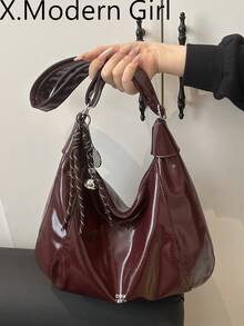 Fashionable Design One Shoulder Tote Bag For Women, Burgundy