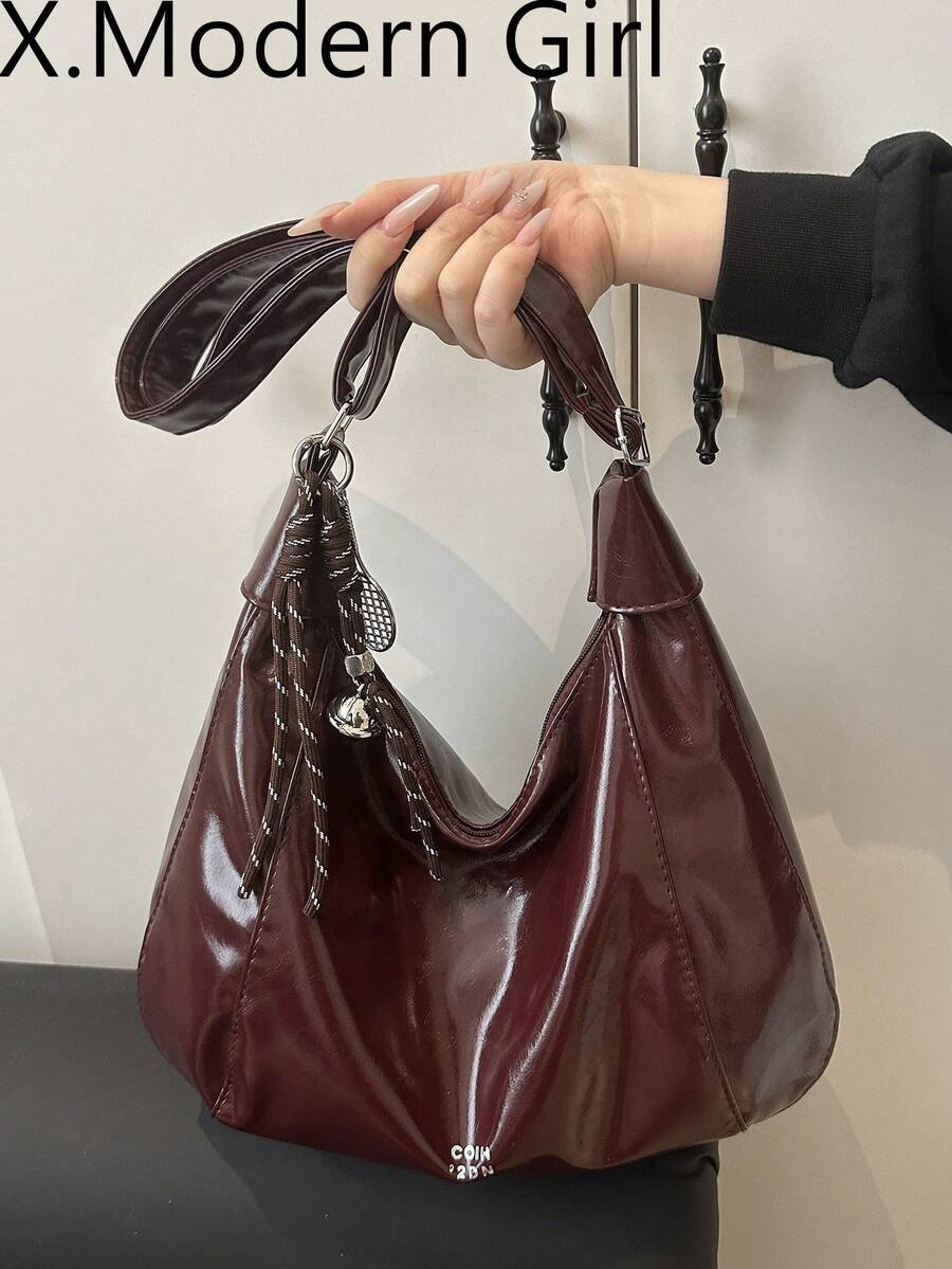 Fashionable Design One Shoulder Tote Bag For Women, Burgundy