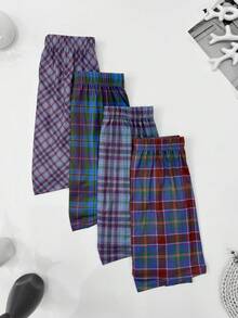 Bộ 4 quần pajama nam in họa tiết kẻ caro, kiểu dáng rộng rãi thoải mái. - Màu xanh lam - Xem 11