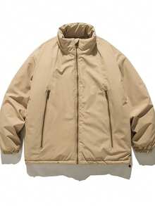 Abrigo de algodón vintage japonés unisex con cuello alto y cremallera larga holgado y versátil en color caqui diseño moderno - Color caqui [Alta calidad original] - Ver 1