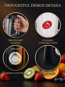 SOKANY-185 立式搅拌机兼榨汁机，1.6升搅拌杯+研磨杯，两档速度可调，厨房奶昔搅拌机，适用于冷冻水果饮料、奶昔、婴儿辅食、酱料和果泥。 - 黑色 - 查看 8