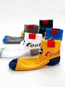 5 Pairs Cartoon Football Pattern Kids' Breathable Moisture-Wicking Sports Ankle Socks, Boys & Girls, Spring/Summer - Multicolor - View 2