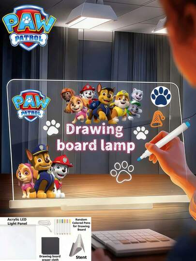  Paw Patrol Collectible Edition Acrylic Lamp, USB Powered With 3D Acrylic Panel, Includes USB Cable And Erasable Pen. Can Be Used As Night Light, Decorative Light, Mood Light, Reading Light Or Desk Lamp. Comes In Gift Box, Suitable For Birthday, Party Or Holiday Gifts (Warm Light)
