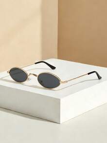 1pc Oval Metal Fashion Glasses, Metal Frame, Suitable For Daily Wear - Gold - View 8