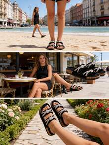roulvxiang 2026 Nouvelle Conception de Nœud Papillon Pailleté de Strass, Pantoufles Décontractées à Couleur Unie avec Semelle Souple, Sandales d'Été Confortables pour l'Extérieur et la Plage - Noir - Voir 6