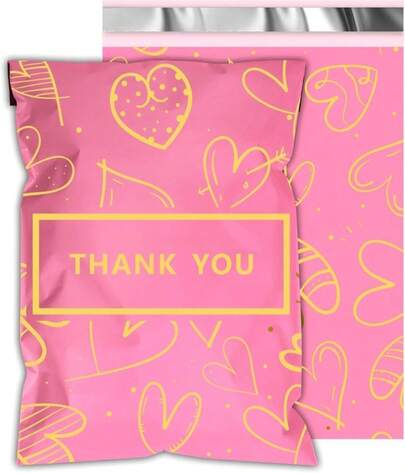 Thank You Poly Mailers 14.5x19 Inch 50 Pcs - Heart Printed Shipping Bags, 2.4mil Thickness, Waterproof And Tear Resistant Mailing Envelopes, Self-Sealing Packaging Bags For Clothing