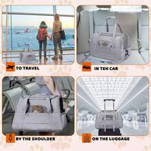 1pc Pet Airline Approved Carrier, Suitable For Cats/Dogs Up To 20lbs, Soft Pet Travel Crate With Cushion - Grey - View 4
