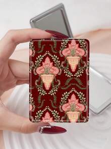 1个折叠式化妆镜，便携式小巧化妆镜，油画风格艺术装饰，轻便耐用的PU皮革，适合各种场合和人群