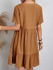 Women's Elegant Bohemian Casual Ruffle Textured Fabric Dress - Brown - View 3