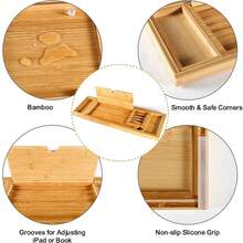 1pc Expandable Bathtub Tray, Holds Tablet, Books, Phone Stand, Wine Rack, Made Of Bamboo, Fits Up To 11-Inch Tablets, Fully Extended Length 30.71 Inches - White - View 7