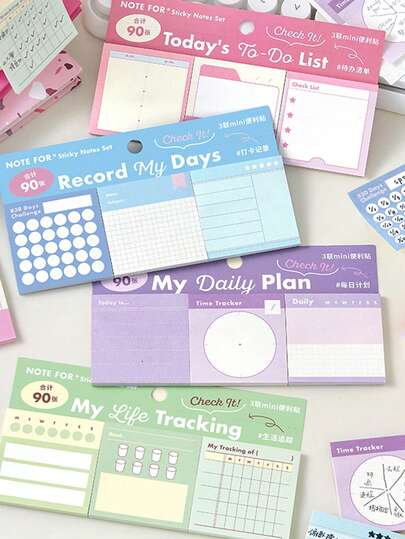 1 Set Mini Sticky Notes, Minimalist All-Match Versatile Student Memo Pads, Daily Shallow Memory Series, Suitable For Gifts, Office, Home, Marking, Labels, Classrooms, Entertainment Toys, Student Journals, Creative Retro Decoration Stickers