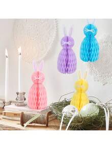 Set de 5 piezas de decoración de escritorio de nido de abeja con conejitos de Pascua en miniatura, adecuado para la decoración de Pascua primaveral, fiesta de cumpleaños, fiesta con tema de conejo, fiesta de jardín, búsqueda de huevos, decoración de mesa con conejitos de Pascua, decoración de Pascua para el hogar, decoración colgante de panal de Pascua - Multicolor - Ver 7