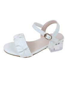 White Pleated Wide Strap Sandals - Cushioned Sole, Transparent Chunky Heel, Adjustable Ankle Strap - White - View 8