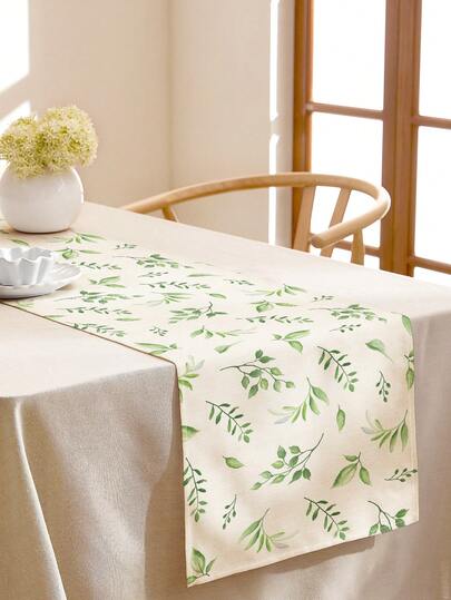 1pc Floral Printed Linen Table Runner, Suitable For Holidays, Parties, Birthdays, Dinners, Kitchen & Dining Table Decor, Dresser/Cabinet Cover, All Season Home Decor