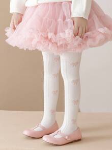 5pcs Girls' White Tight Leggings, Heart, Butterfly, Diamond, Wave Jacquard Tights, Suitable For Daily Wear All Seasons - White - View 10