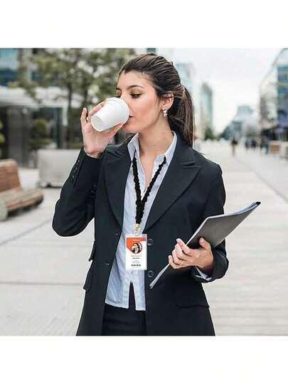 Elastic Hair Ties With Hanging Cord - Cute Neck Keychain Holder Women's Retractable ID Card Clip