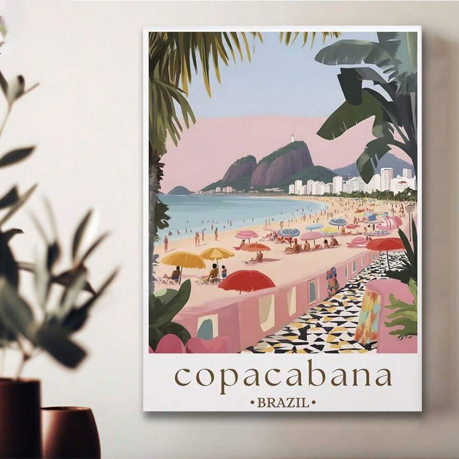 Framed Copacabana Brazil Poster, Vibrant Beach Wall Art For Tropical Travel Decor. Idear Gift For New Year, Thanksgiving And Christmas – Perfect Art For Home Decor, Living Room, Kitchen, Bathroom & Room Decor. - Đóng khung - Xem 1