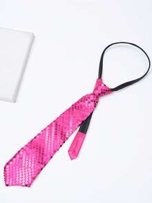 1pc Unisex Solid Color Reflective Sequin Beaded Knot-Free Adjustable Casual Tie, For Carnival, Fashion Shows And Party Accessories - Multicolor - View 6