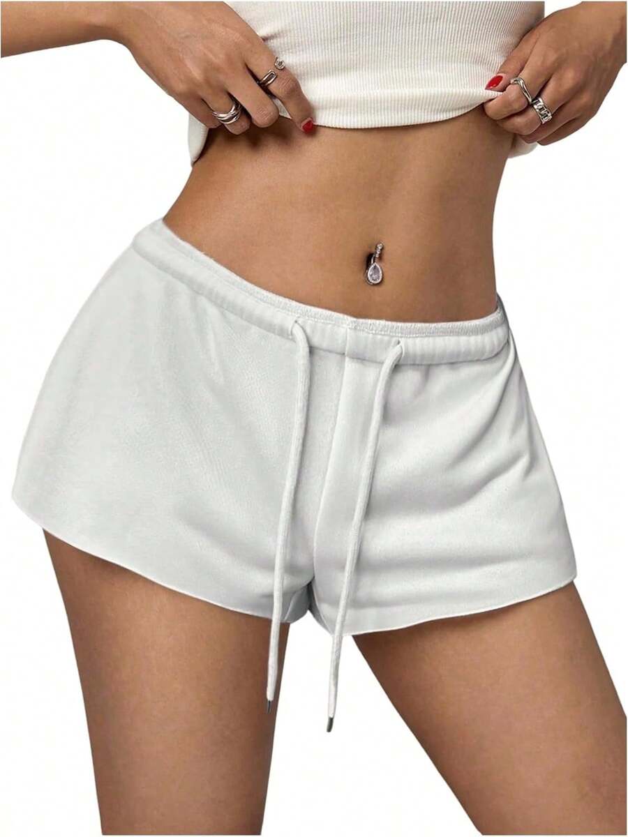 Women's Elastic Drawstring Waist Shorts Low Rise Running Sweat Shorts Micro BottomsA Valentine's Day RLBT - 白色 - 查看 1