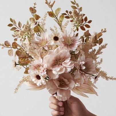 1束人造花，包括人造银莲花、雏菊和桉树叶，触感逼真，适用于花瓶、家居、酒店客房、婚礼装饰、桌面装饰。