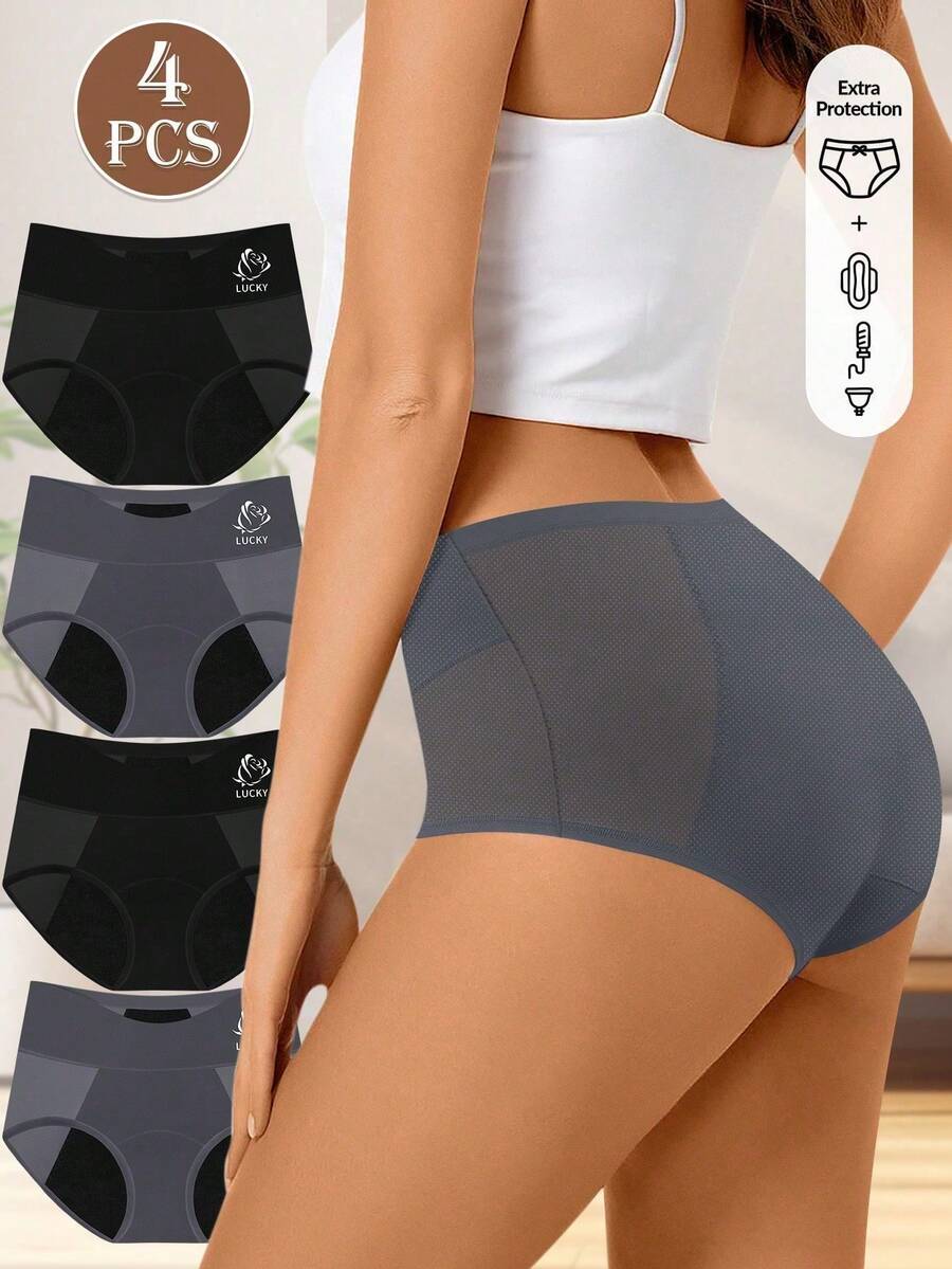 MEIYATING 4条/包 女性透气网眼经期防漏三角内裤