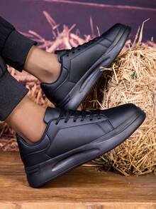 男士春季休闲网面运动鞋，百搭时尚全黑透气跑步鞋 - 黑色 - 查看 4