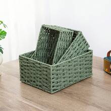 1pc Handmade Green Woven Rattan Desktop Storage Basket, Multi-Size Set, Suitable For Cosmetics, Keys, Snacks, Bedroom, Living Room, Office, Versatile Organizer, Ideal For Holidays, Parties, Weddings, Anniversaries - Green - View 8
