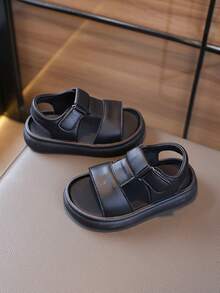1双男女通用新款简约可爱平底凉鞋，软底防滑儿童沙滩鞋，适合夏季穿着 - 黑色 - 查看 5