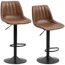 Set Of 2 Bar Stools, Height-Adjustable Counter Stools, Bistro Stools In Faux Leather With Footrest, Steel, Brown, For Kitchen And Bar - Brown + Black - View 7