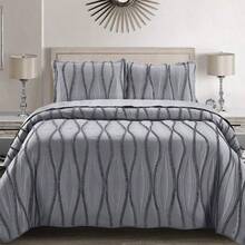 3pcs Quilted Bedspread Embossed Bedding Set Single Double King Size Bed Throw - Grey - View 8