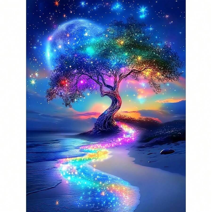 MISCER Tree Of Life Diamond Art Kits For Adults, Landscapes Diamond Painting Kits For Beginners, 5D Full Drill Round Paint With Diamonds Pictures, Gem Art Painting DIY Crafts Kit Decor 12x16inch - 樹 - 查看 1