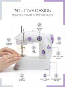 Máquina de coser eléctrica de nivel de entrada, máquina de coser eléctrica mini ligera y multifuncional, máquina de coser doméstica práctica y multifuncional, máquina de coser eléctrica sobrehiladora de mesa resistente, (puede coser manualmente patchwork), con luz LED nocturna; enhebrador automático - Lila Púrpura - Ver 11
