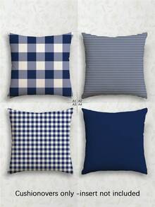 Bộ 4 chiếc, vỏ gối in họa tiết kẻ ô đơn giản, vỏ gối bằng vải lanh mềm mại, không kèm ruột gối, phong cách tối giản tươi mới, vỏ gối trang trí nhà cửa cho ghế sofa, vỏ gối vuông giả vải lanh, vỏ gối trang trí sofa hiện đại, không kèm ruột gối. - Màu xanh đại dương - Xem 6